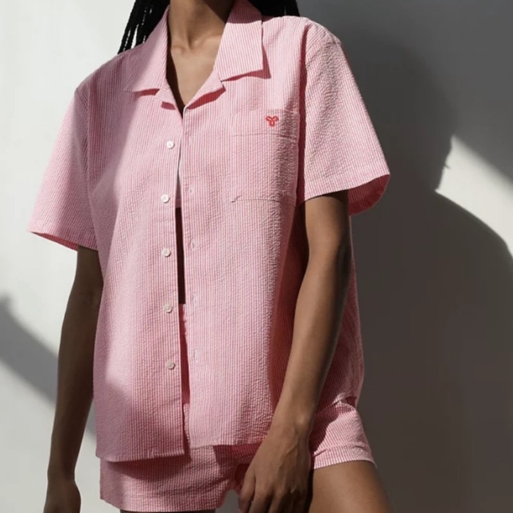 Aritzia Baltimore Stripe Casual Button Down Shirt with Camp Collar